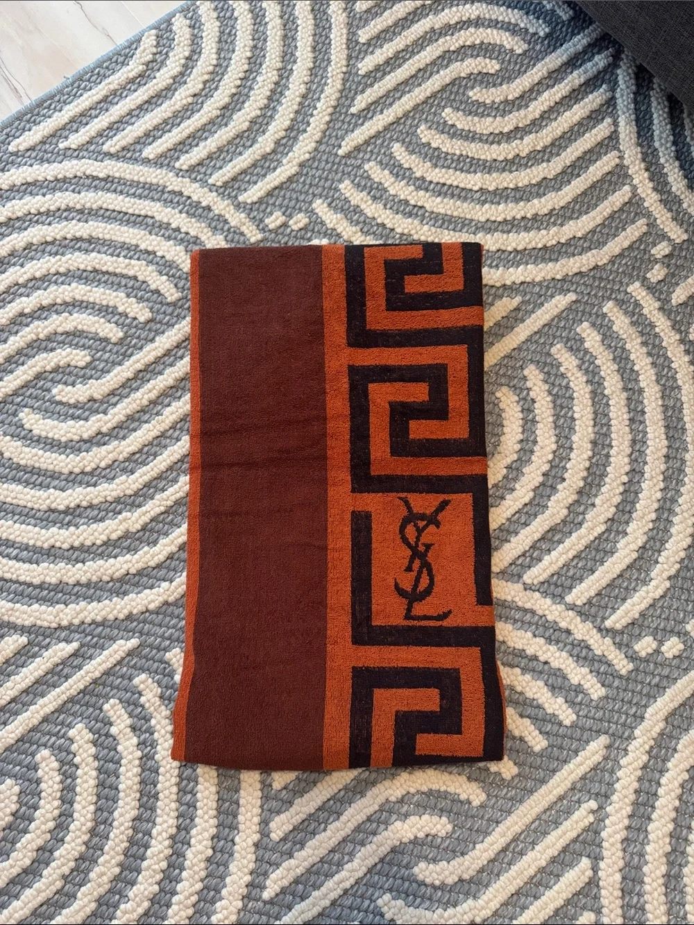 Vintage YSL Style Monogram Greek Key Towel 67x35 - Amazing for Rework